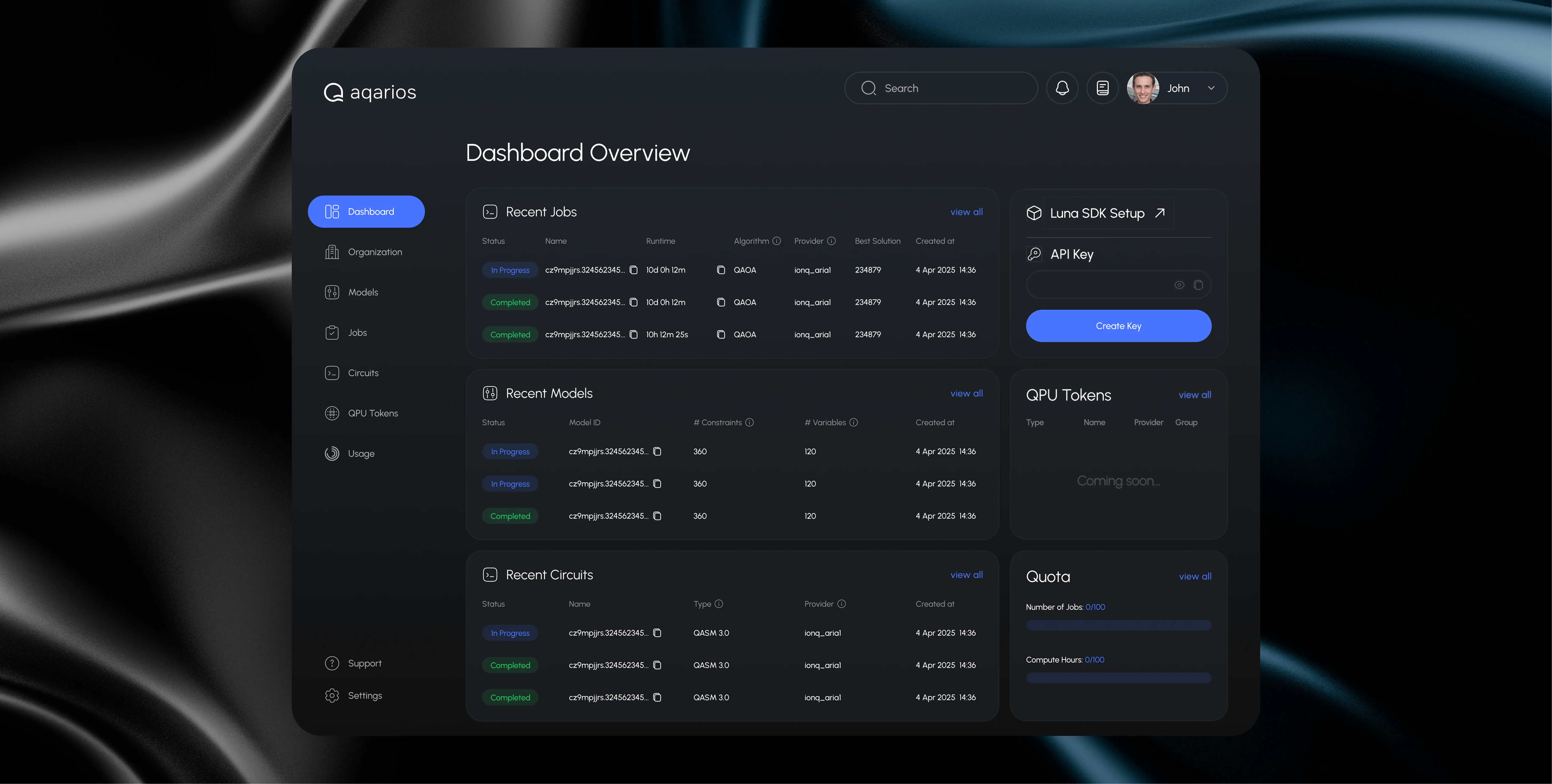 Aqarios product screen